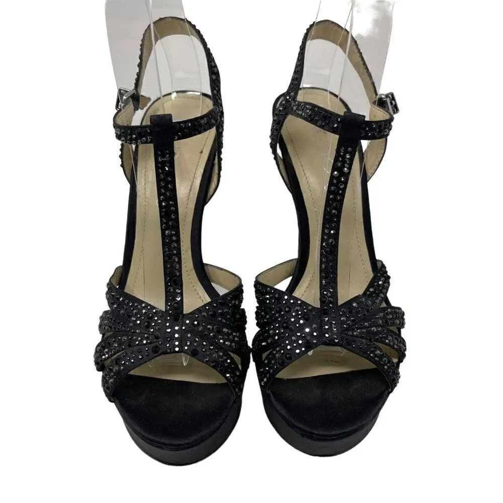 Aldo Black Jeweled studded stiletto heels US7 BoxC Platform Y2K 90s